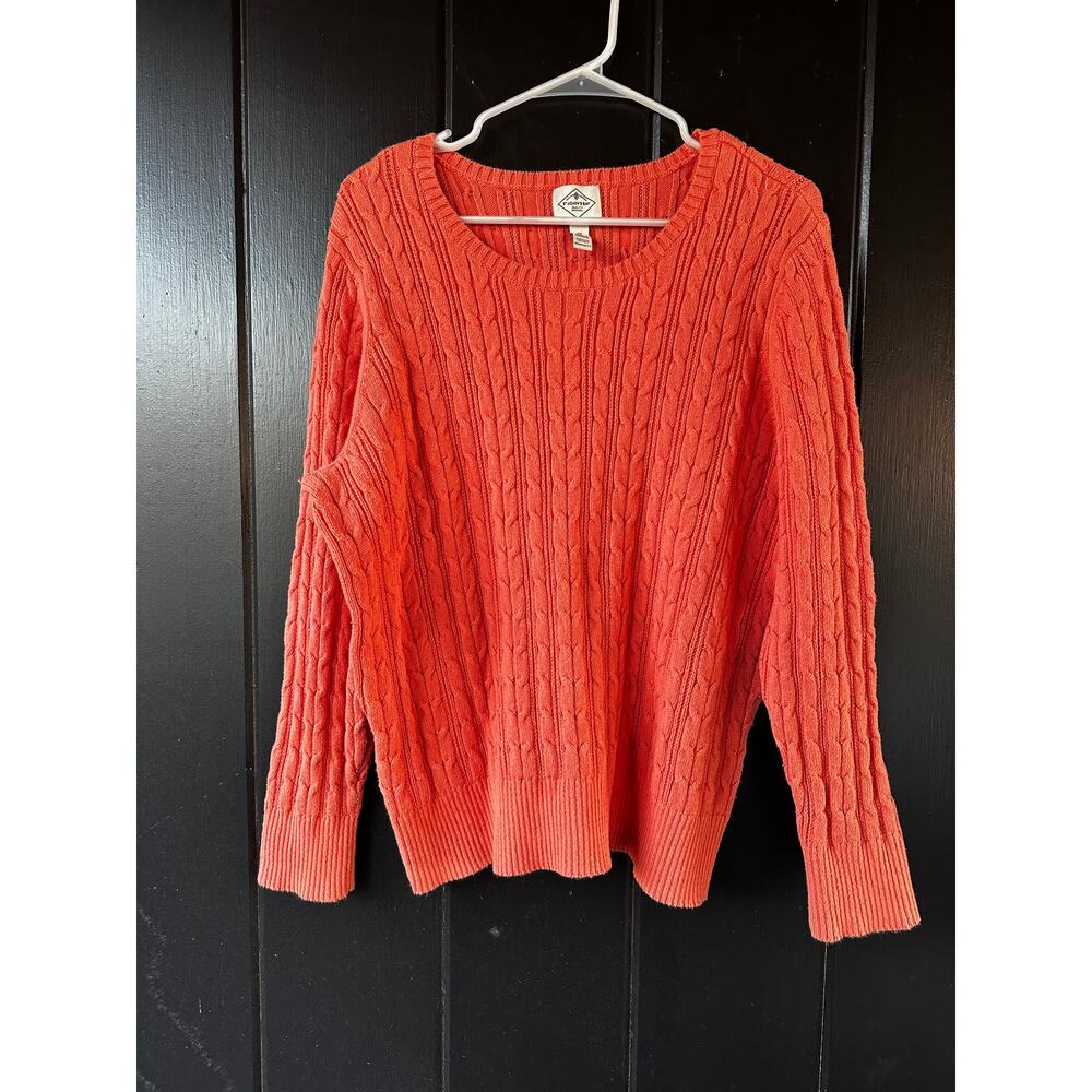 St. John’s Bay Orange Cable Knit Sweater Chunky Cotton 2X Cozy